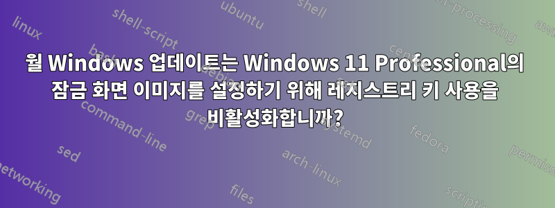 12월 Windows 업데이트는 Windows 11 Professional의 잠금 화면 이미지를 설정하기 위해 레지스트리 키 사용을 비활성화합니까?