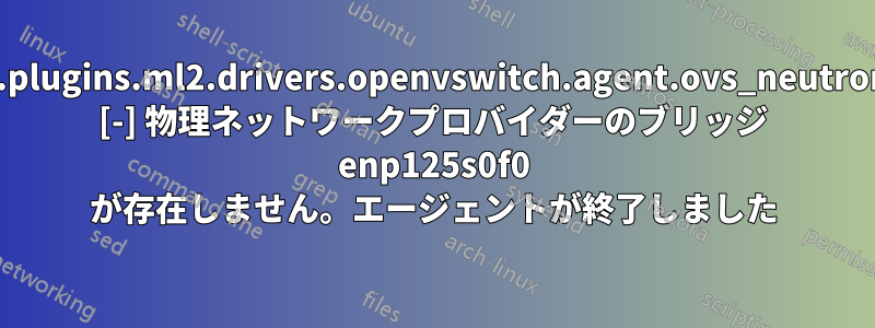 neutron.plugins.ml2.drivers.openvswitch.agent.ovs_neutron_agent [-] 物理ネットワークプロバイダーのブリッジ enp125s0f0 が存在しません。エージェントが終了しました