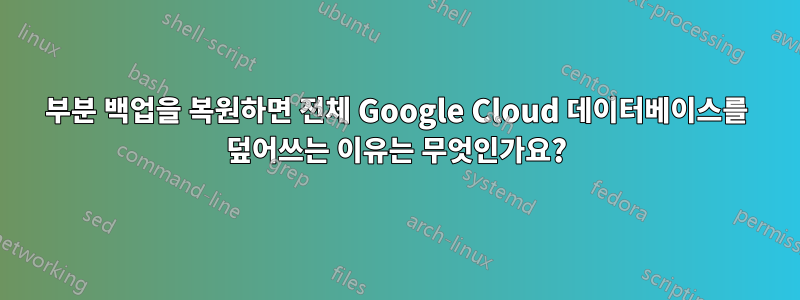 부분 백업을 복원하면 전체 Google Cloud 데이터베이스를 덮어쓰는 이유는 무엇인가요?