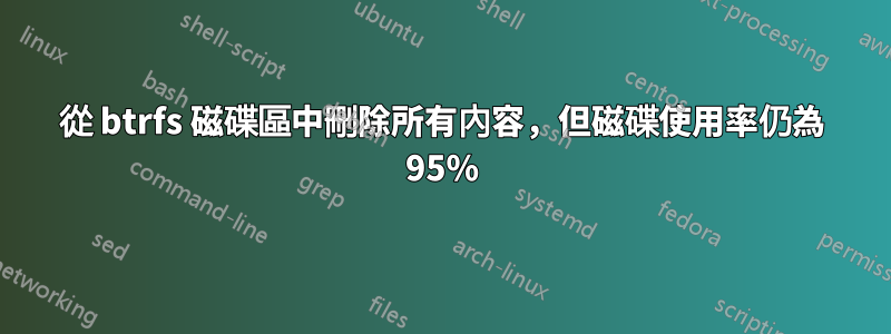 從 btrfs 磁碟區中刪除所有內容，但磁碟使用率仍為 95%