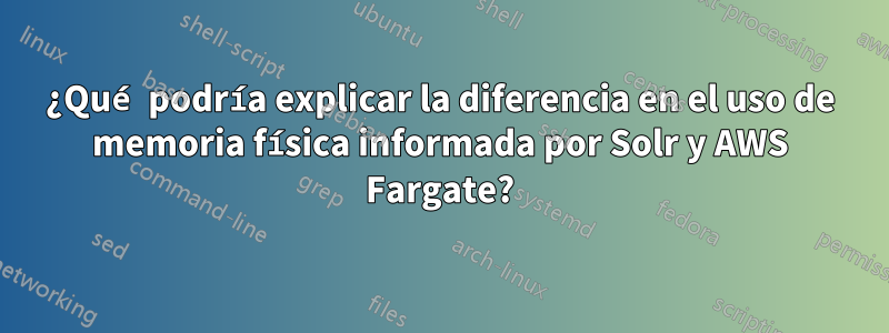 ¿Qué podría explicar la diferencia en el uso de memoria física informada por Solr y AWS Fargate?