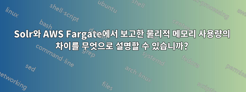 Solr와 AWS Fargate에서 보고한 물리적 메모리 사용량의 차이를 무엇으로 설명할 수 있습니까?