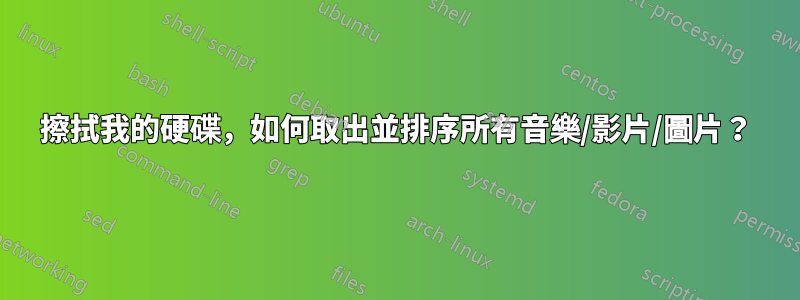 擦拭我的硬碟，如何取出並排序所有音樂/影片/圖片？