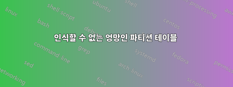 인식할 수 없는 엉망인 파티션 테이블