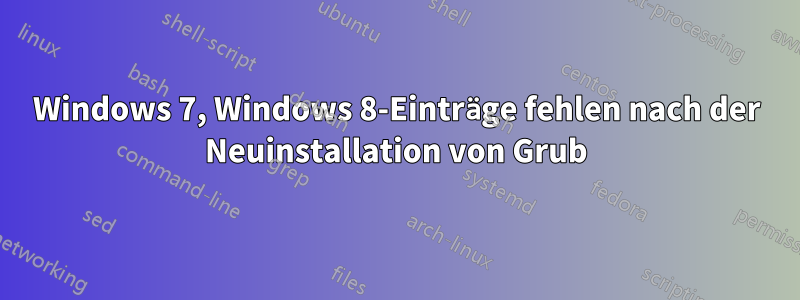 Windows 7, Windows 8-Einträge fehlen nach der Neuinstallation von Grub