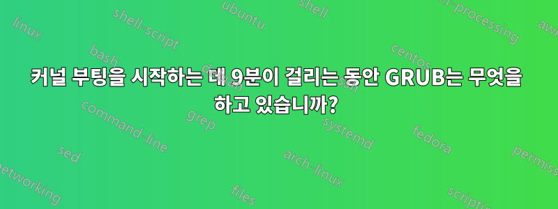 커널 부팅을 시작하는 데 9분이 걸리는 동안 GRUB는 무엇을 하고 있습니까?