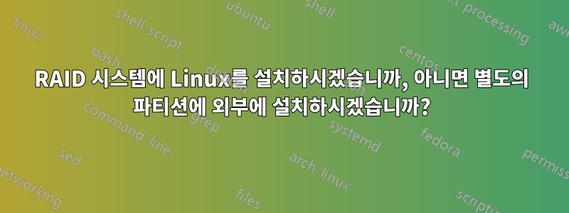 RAID 시스템에 Linux를 설치하시겠습니까, 아니면 별도의 파티션에 외부에 설치하시겠습니까?