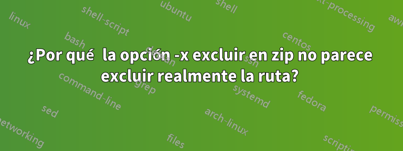 ¿Por qué la opción -x excluir en zip no parece excluir realmente la ruta?