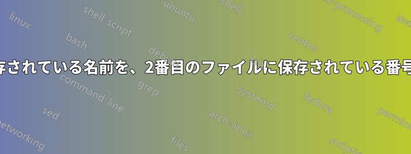 ファイルに保存されている名前を、2番目のファイルに保存されている番号に割り当てる