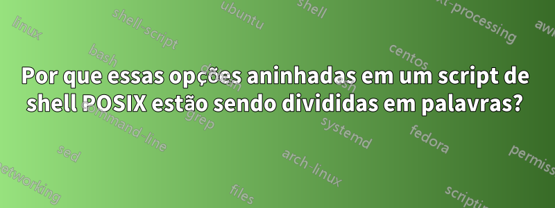 Por que essas opções aninhadas em um script de shell POSIX estão sendo divididas em palavras?