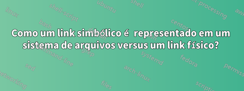 Como um link simbólico é representado em um sistema de arquivos versus um link físico?