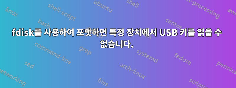 fdisk를 사용하여 포맷하면 특정 장치에서 USB 키를 읽을 수 없습니다.