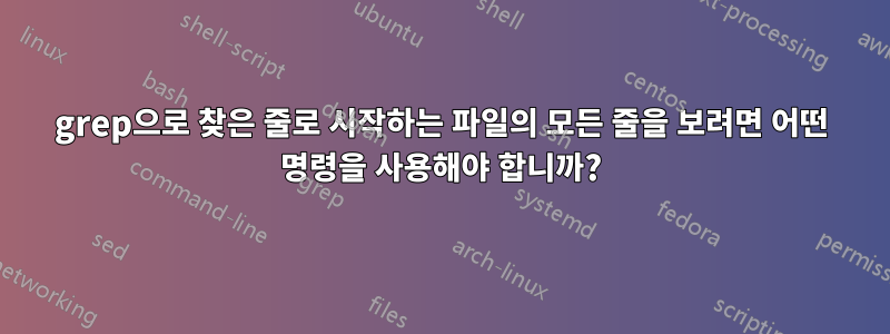 grep으로 찾은 줄로 시작하는 파일의 모든 줄을 보려면 어떤 명령을 사용해야 합니까?