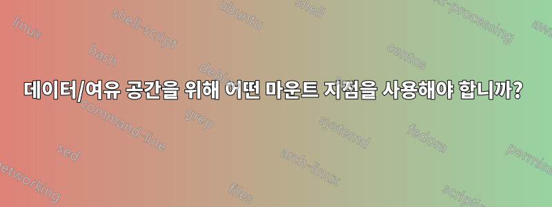 데이터/여유 공간을 위해 어떤 마운트 지점을 사용해야 합니까?