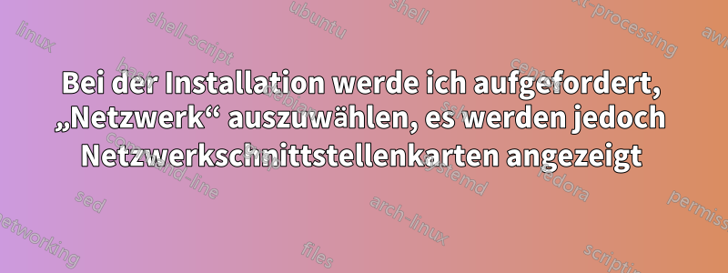 Bei der Installation werde ich aufgefordert, „Netzwerk“ auszuwählen, es werden jedoch Netzwerkschnittstellenkarten angezeigt