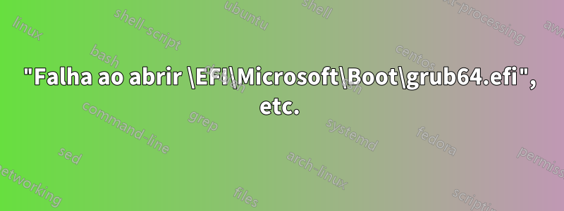 "Falha ao abrir \EFI\Microsoft\Boot\grub64.efi", etc.