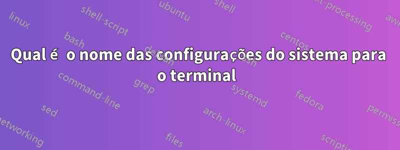 Qual é o nome das configurações do sistema para o terminal 