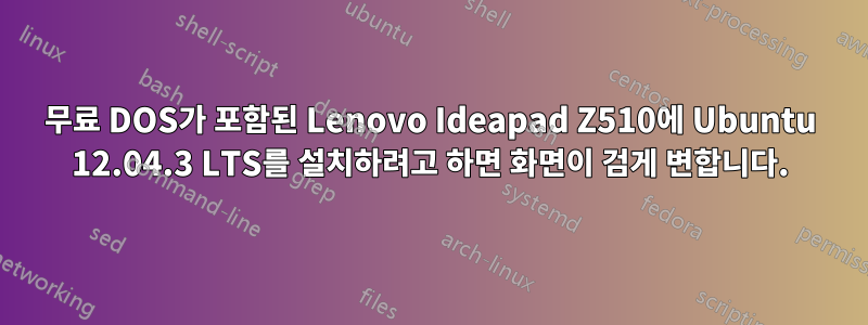 무료 DOS가 포함된 Lenovo Ideapad Z510에 Ubuntu 12.04.3 LTS를 설치하려고 하면 화면이 검게 변합니다.