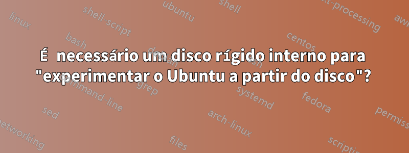 É necessário um disco rígido interno para "experimentar o Ubuntu a partir do disco"?