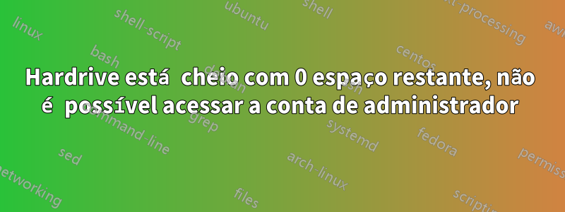 Hardrive está cheio com 0 espaço restante, não é possível acessar a conta de administrador