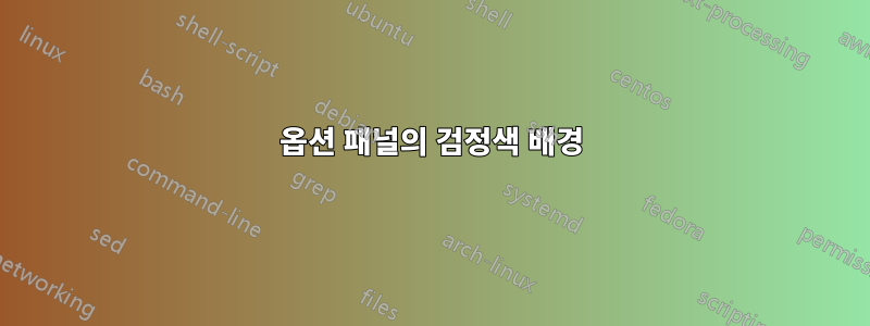 옵션 패널의 검정색 배경