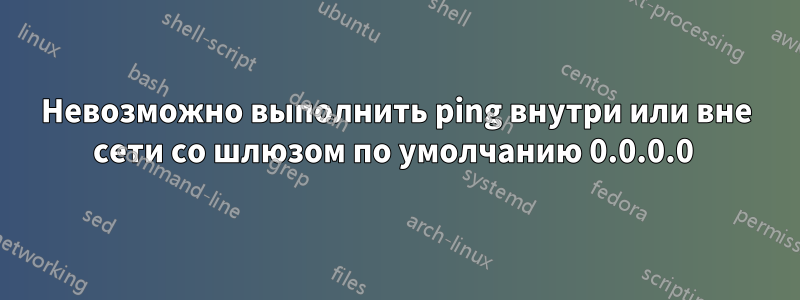 Невозможно выполнить ping внутри или вне сети со шлюзом по умолчанию 0.0.0.0 