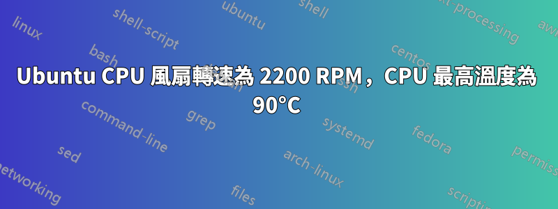 Ubuntu CPU 風扇轉速為 2200 RPM，CPU 最高溫度為 90°C