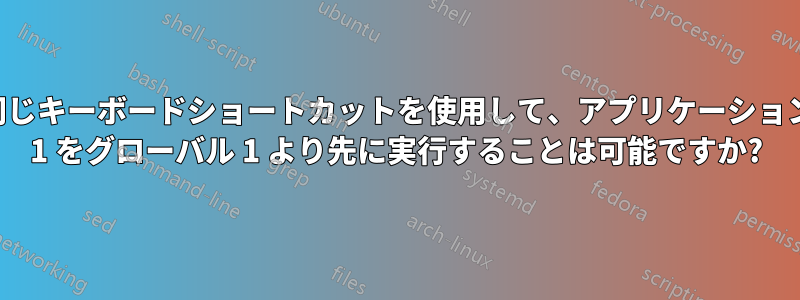同じキーボードショートカットを使用して、アプリケーション 1 をグローバル 1 より先に実行することは可能ですか?