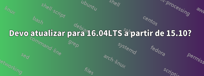 Devo atualizar para 16.04LTS a partir de 15.10? 