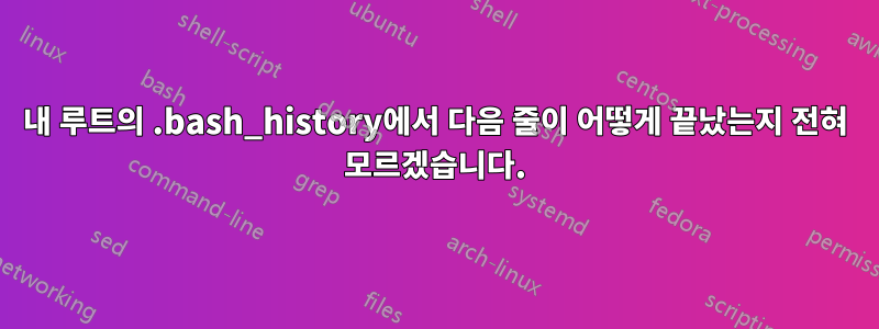 내 루트의 .bash_history에서 다음 줄이 어떻게 끝났는지 전혀 모르겠습니다.