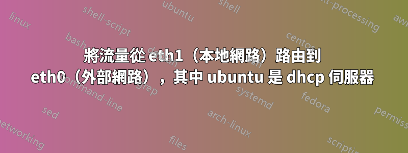 將流量從 eth1（本地網路）路由到 eth0（外部網路），其中 ubuntu 是 dhcp 伺服器