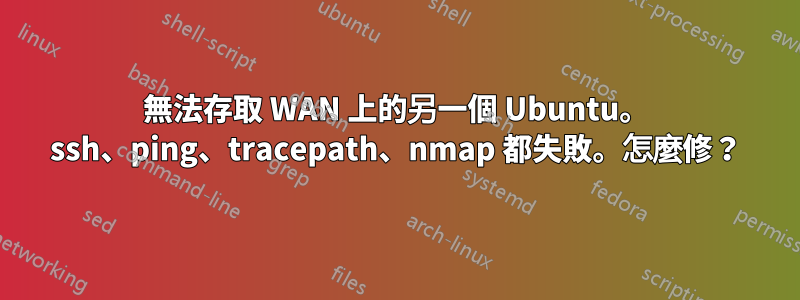 無法存取 WAN 上的另一個 Ubuntu。 ssh、ping、tracepath、nmap 都失敗。怎麼修？