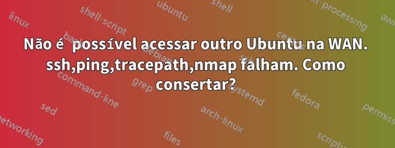 Não é possível acessar outro Ubuntu na WAN. ssh,ping,tracepath,nmap falham. Como consertar?