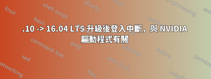 15.10 -> 16.04 LTS 升級後登入中斷，與 NVIDIA 驅動程式有關