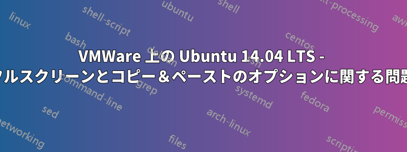 VMWare 上の Ubuntu 14.04 LTS - フルスクリーンとコピー＆ペーストのオプションに関する問題