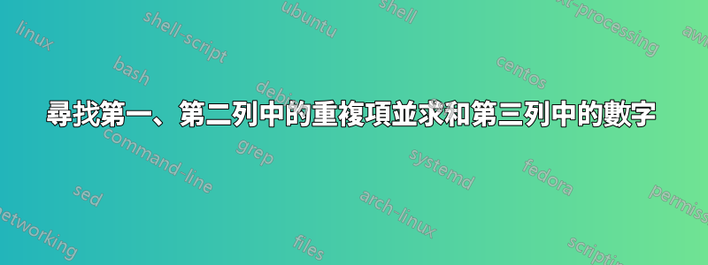 尋找第一、第二列中的重複項並求和第三列中的數字