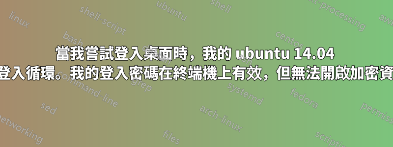 當我嘗試登入桌面時，我的 ubuntu 14.04 陷入登入循環。我的登入密碼在終端機上有效，但無法開啟加密資料夾