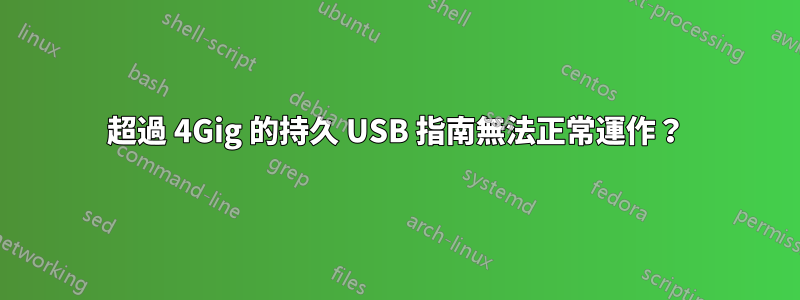 超過 4Gig 的持久 USB 指南無法正常運作？