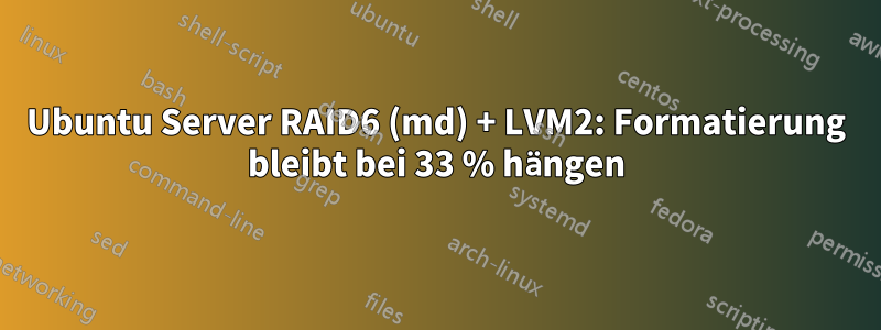 Ubuntu Server RAID6 (md) + LVM2: Formatierung bleibt bei 33 % hängen