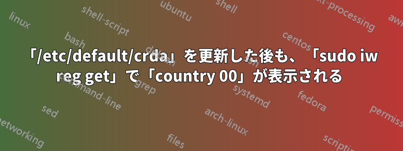 「/etc/default/crda」を更新した後も、「sudo iw reg get」で「country 00」が表示される