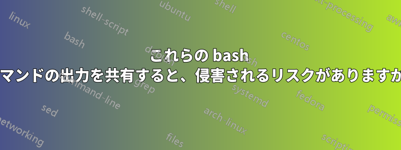 これらの bash コマンドの出力を共有すると、侵害されるリスクがありますか?