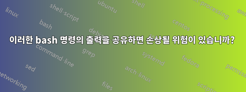 이러한 bash 명령의 출력을 공유하면 손상될 위험이 있습니까?