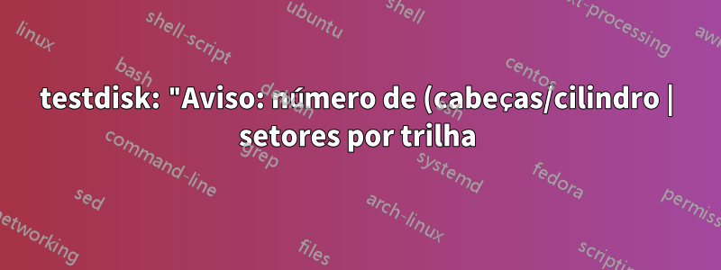 testdisk: "Aviso: número de (cabeças/cilindro | setores por trilha) incompatíveis 255 (FAT)! = 64 (HD)"