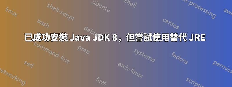 已成功安裝 Java JDK 8，但嘗試使用替代 JRE