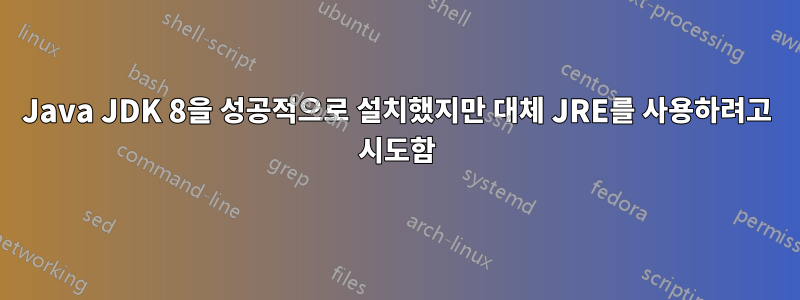 Java JDK 8을 성공적으로 설치했지만 대체 JRE를 사용하려고 시도함