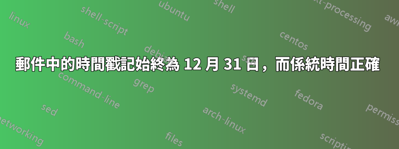 郵件中的時間戳記始終為 12 月 31 日，而係統時間正確