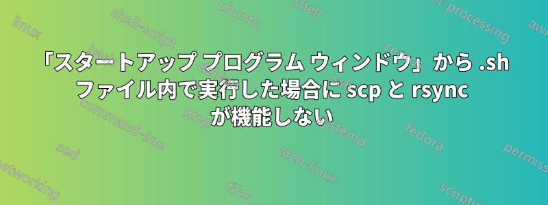 「スタートアップ プログラム ウィンドウ」から .sh ファイル内で実行した場合に scp と rsync が機能しない