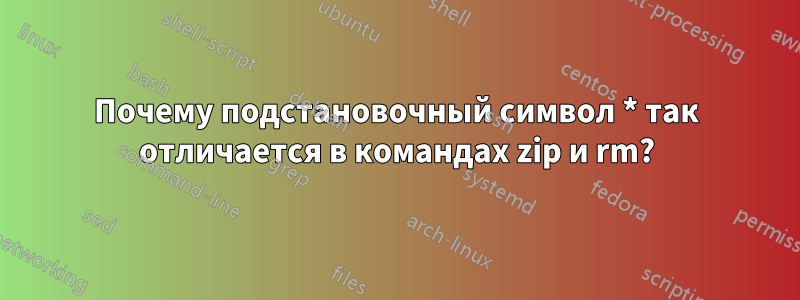 Почему подстановочный символ * так отличается в командах zip и rm?