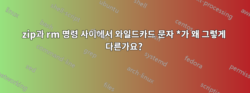 zip과 rm 명령 사이에서 와일드카드 문자 *가 왜 그렇게 다른가요?