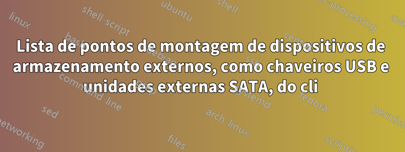 Lista de pontos de montagem de dispositivos de armazenamento externos, como chaveiros USB e unidades externas SATA, do cli